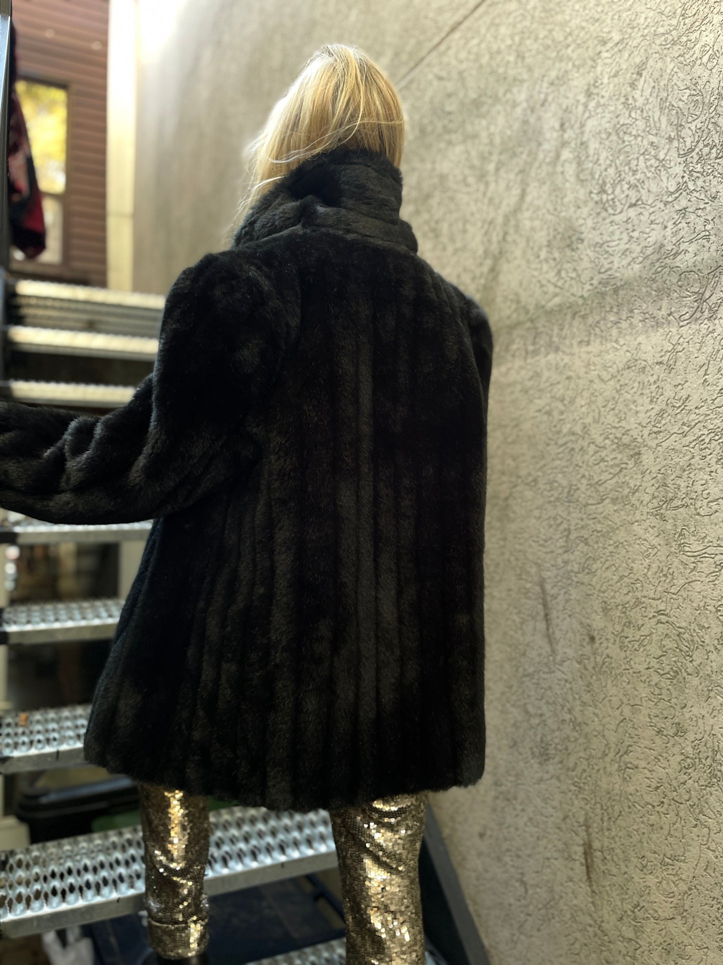 1980s Black Faux Plush Jacket Medium