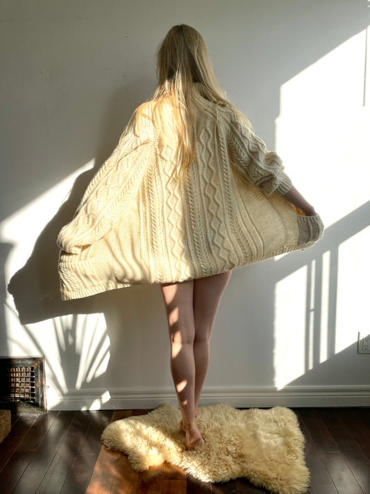 1960s Ivory Wool Mohair Cardigan Medium