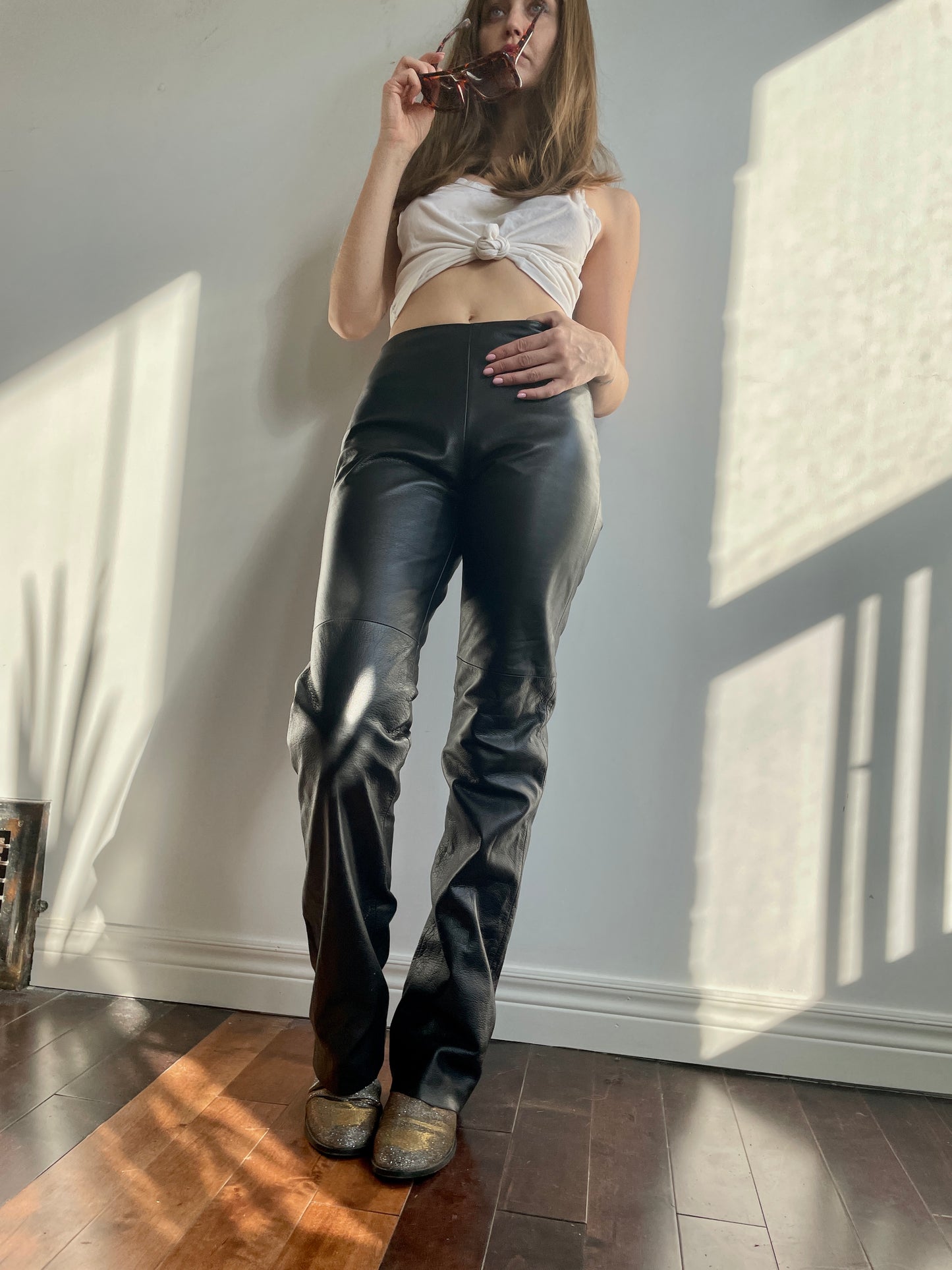 2000s Black Leather Pants Small