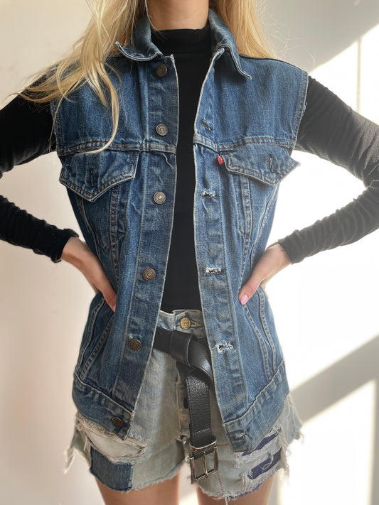 1970s Levis Faded Blue Denim Vest Medium