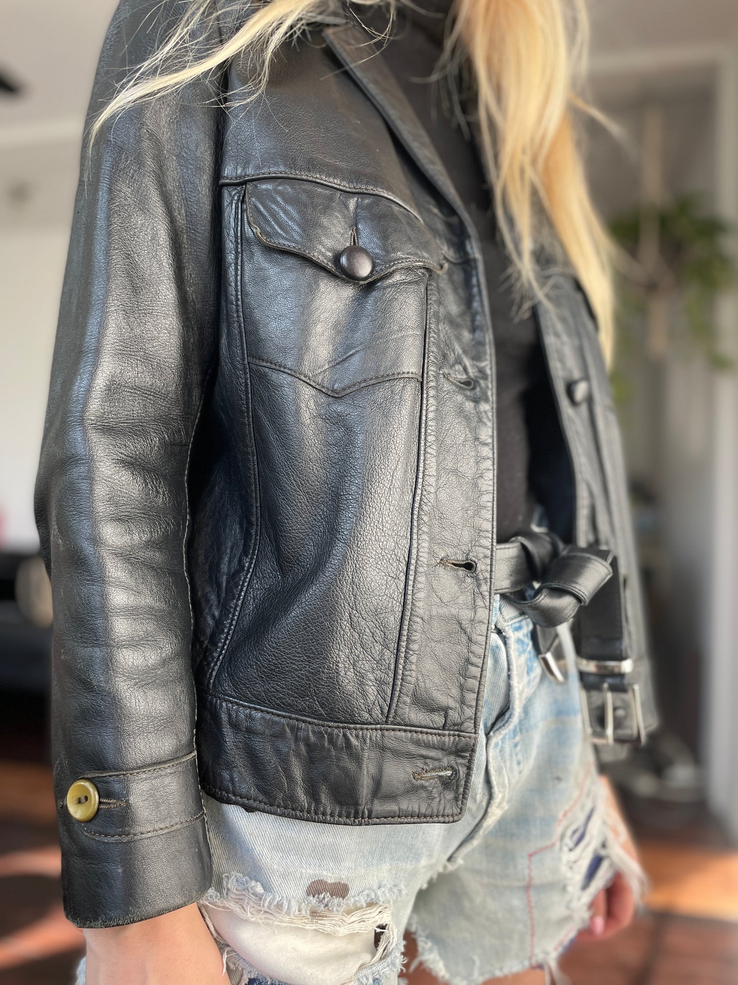 1960s Black Leather Jacket Small