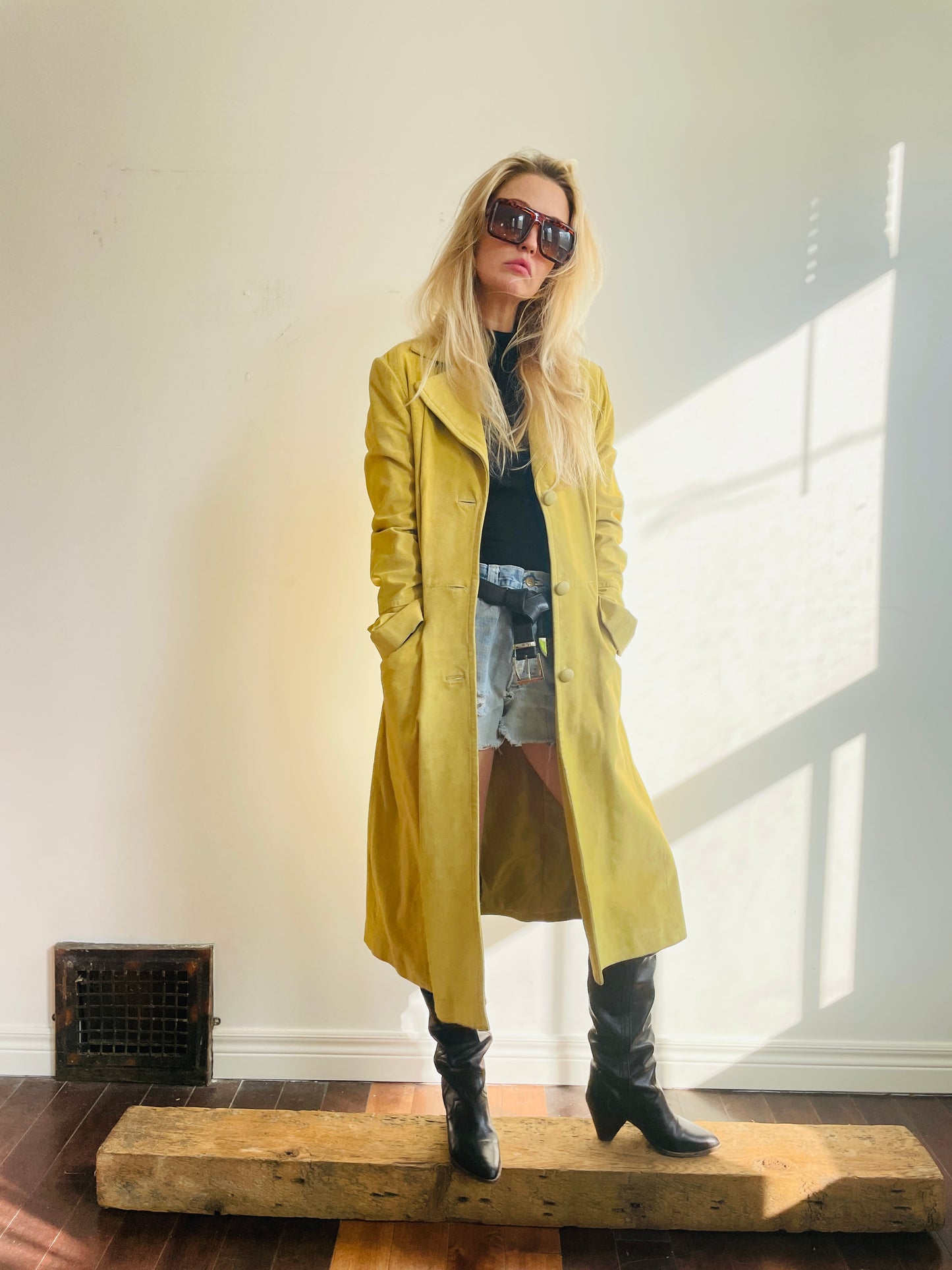 1990s Mustard Yellow Trench Coat Small