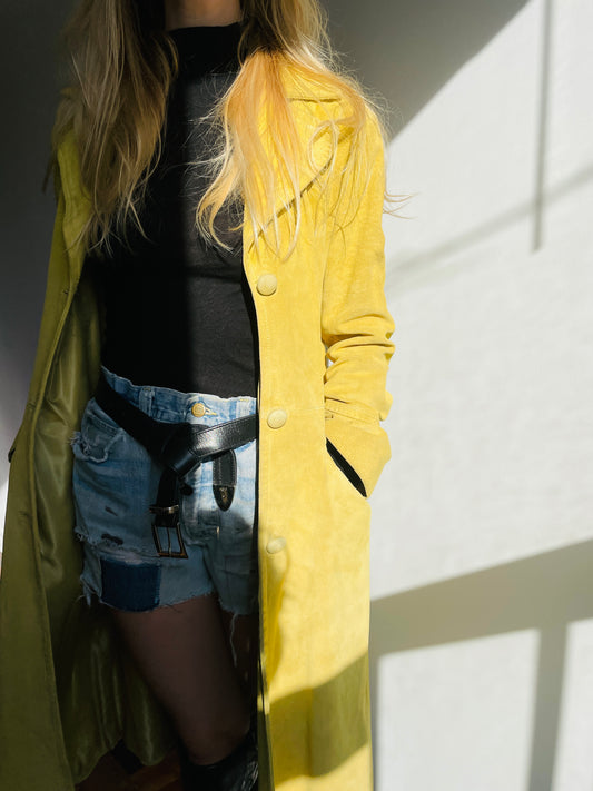 1990s Mustard Yellow Trench Coat Small