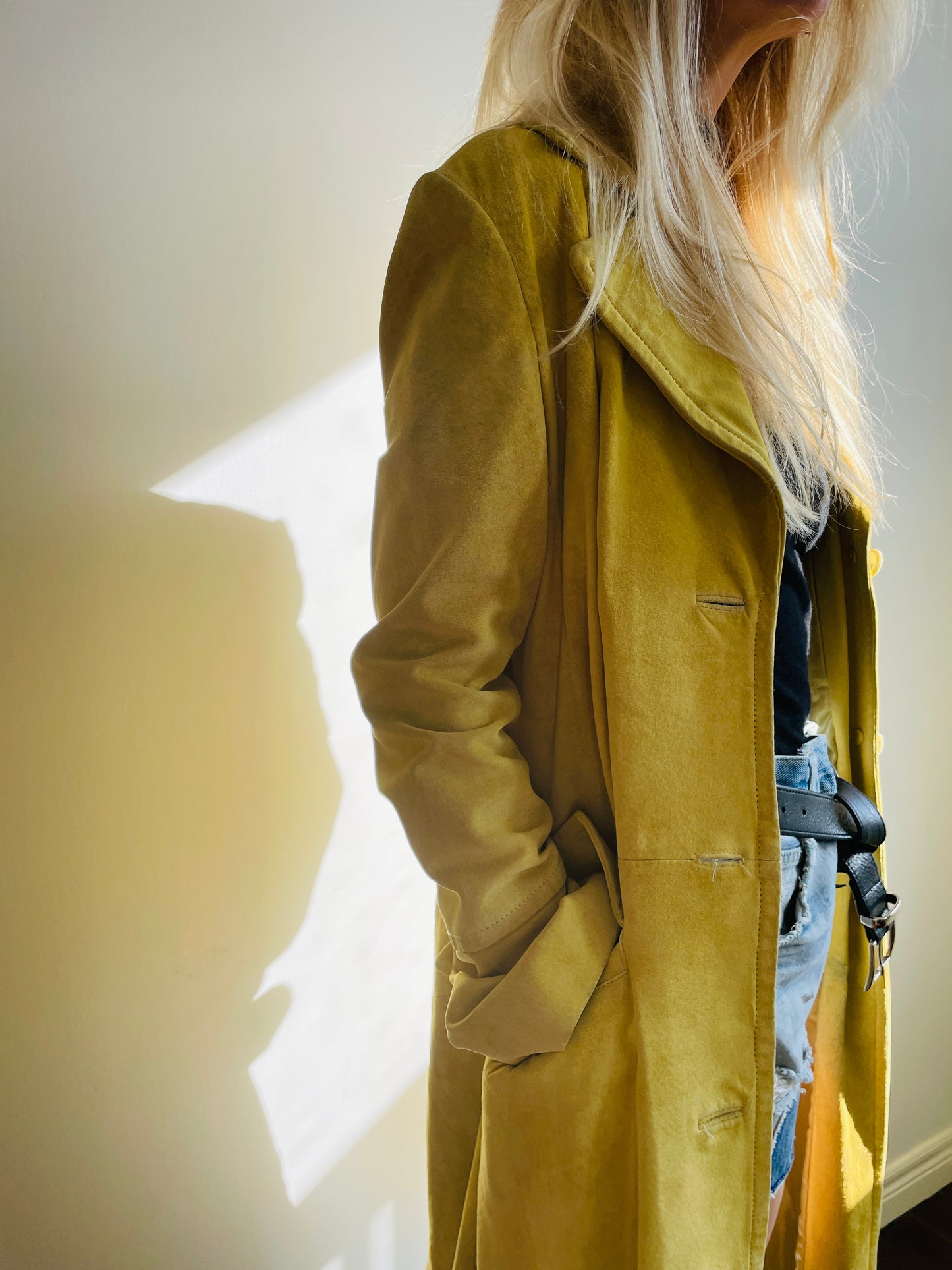 1990s Mustard Yellow Trench Coat Small