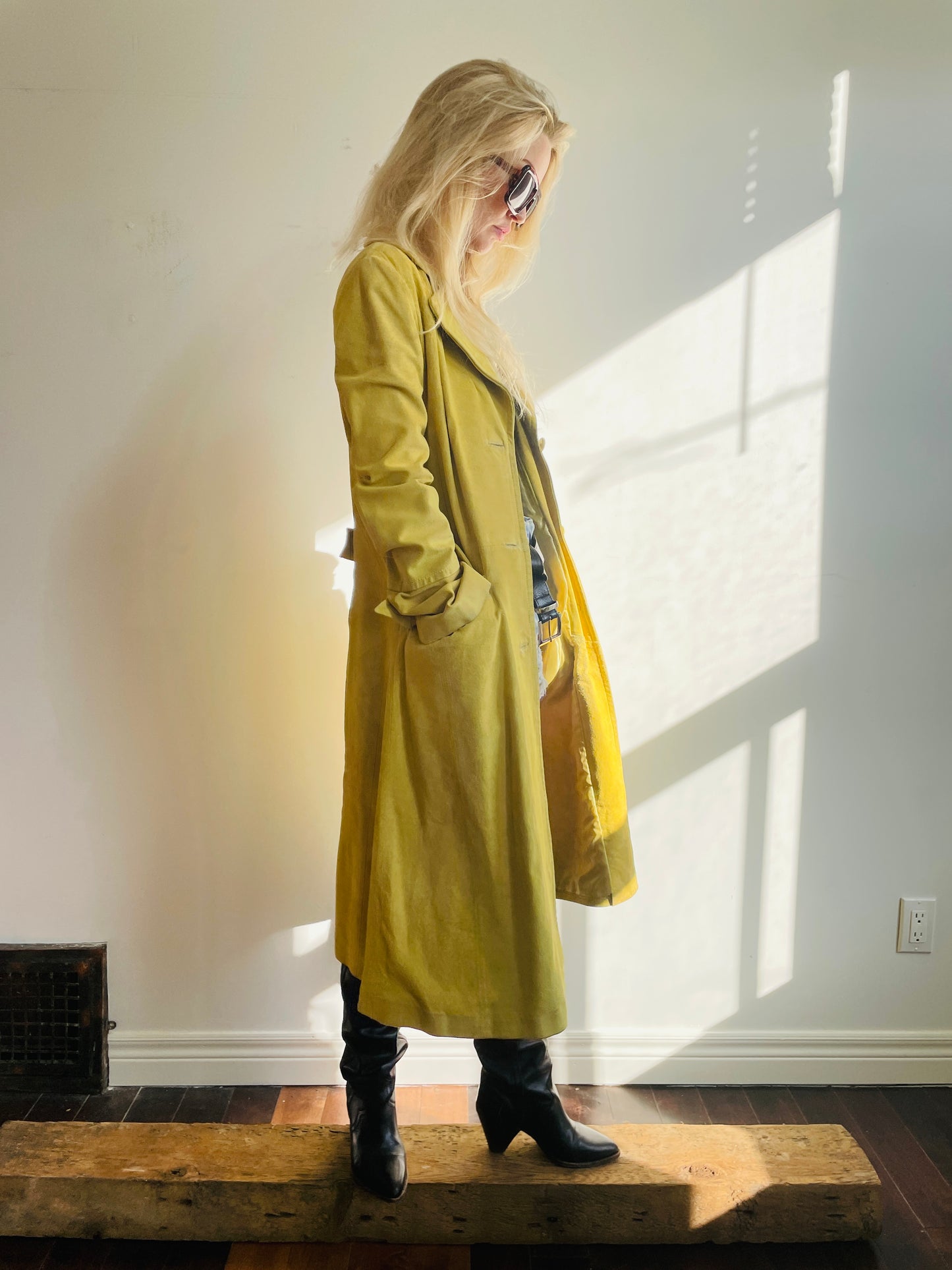 1990s Mustard Yellow Trench Coat Small