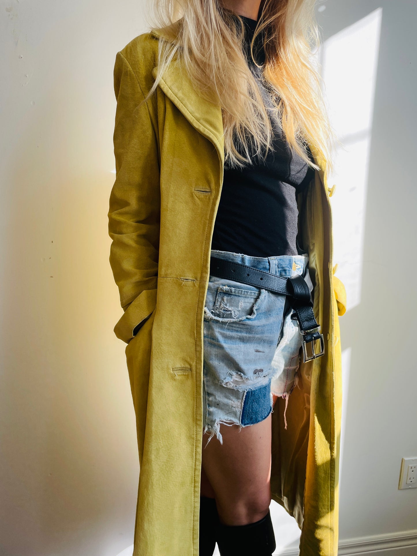 1990s Mustard Yellow Trench Coat Small