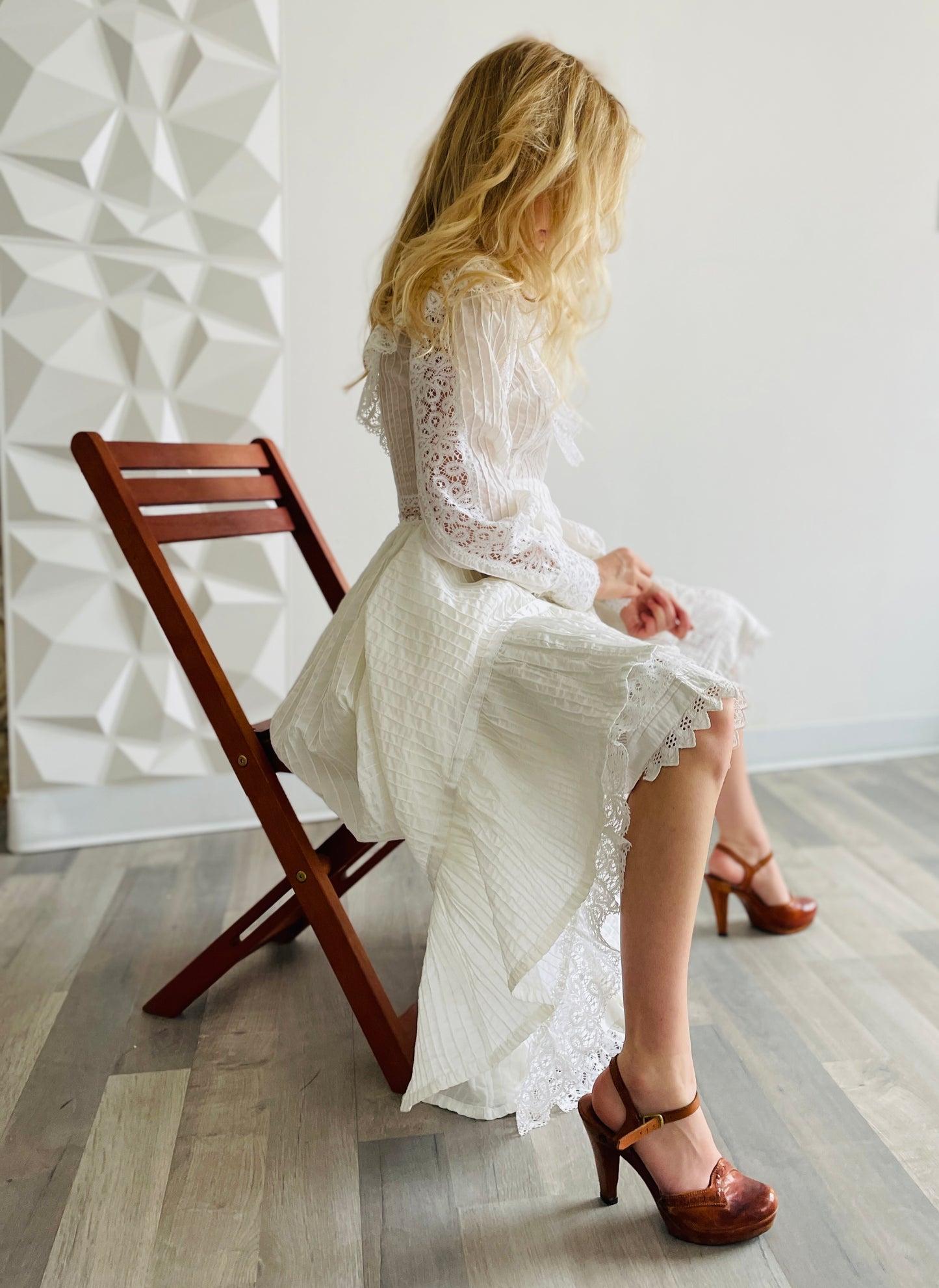 1960s Romantic White Cotton Lace Detail Dress XSmall/Small