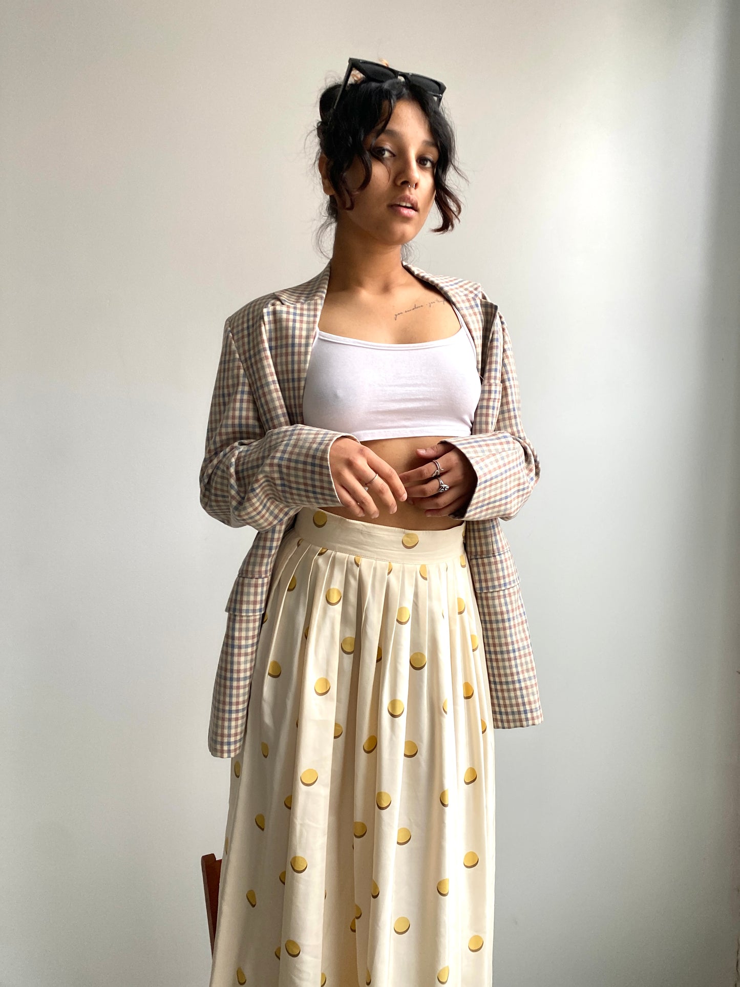 1990s Silk Cream Skirt Medium