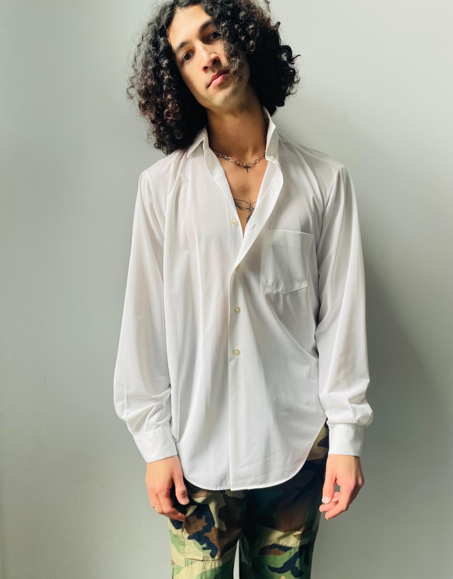 1990s White Collared Dress Shirt Small-Large