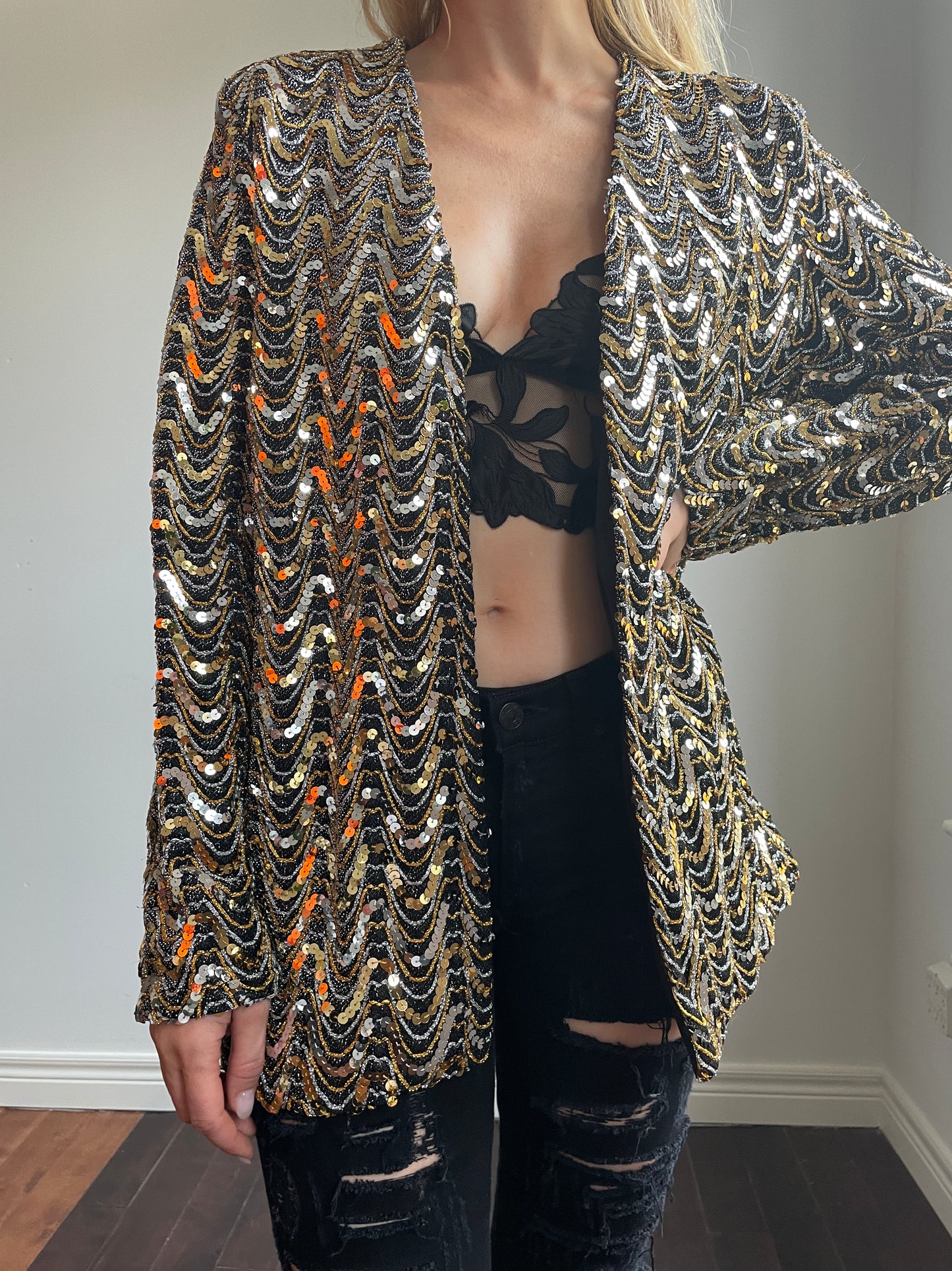 1980s Teddi of California Sequin Metallic Blend Blazer Medium