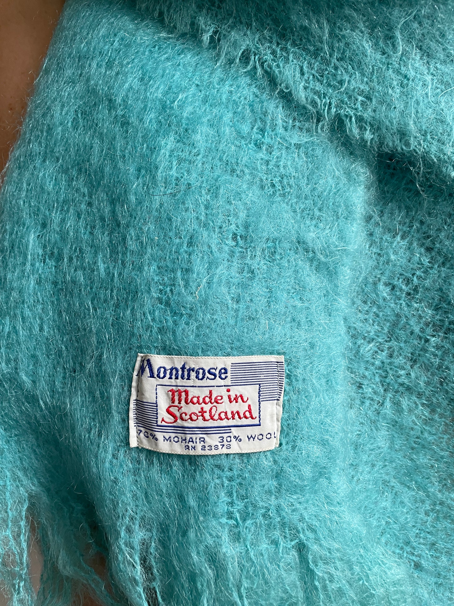 1960s Montrose Made in Scotland Turquoise Mohair & Wool Blend Scarf One Size