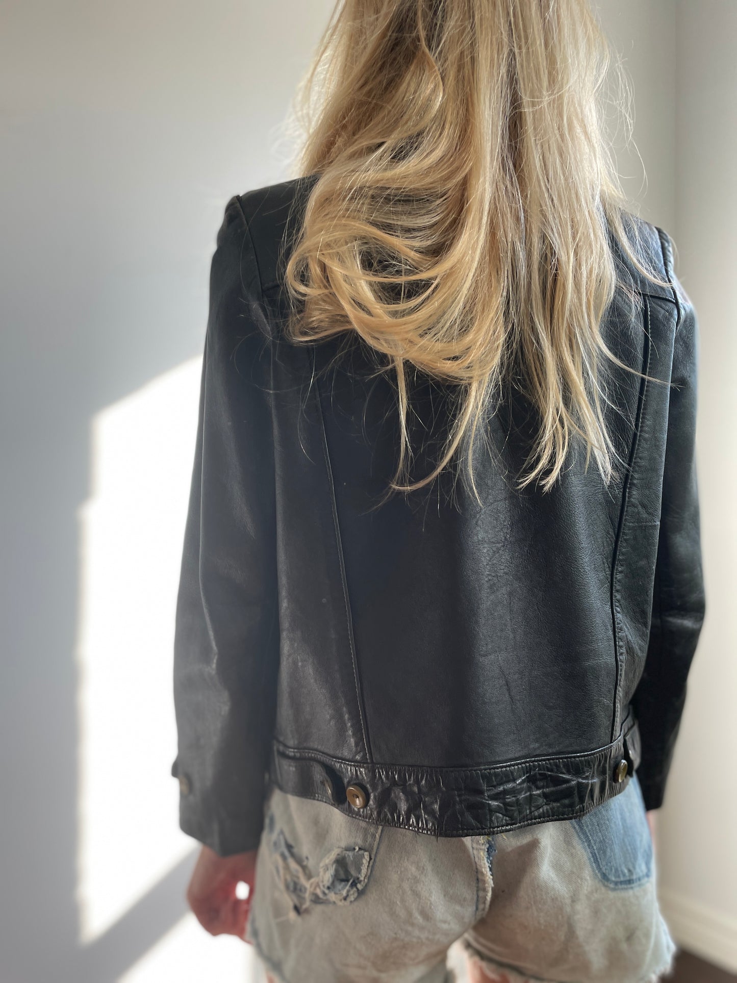 1960s Black Leather Jacket Small