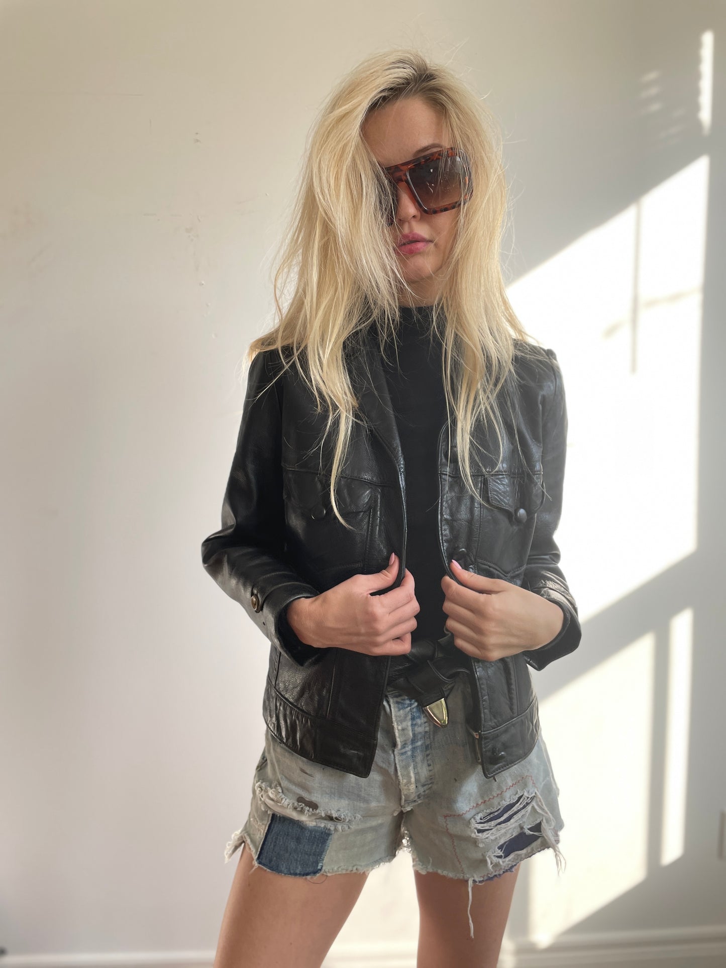 1960s Black Leather Jacket Small